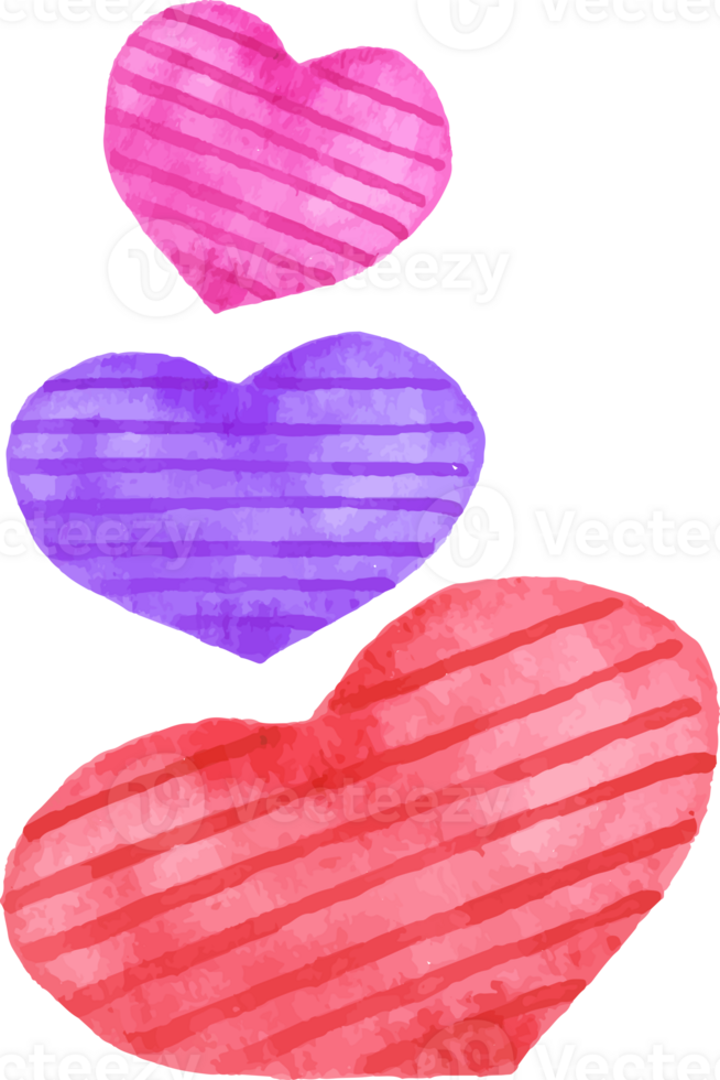 three hearts in different colors on a transparent background png