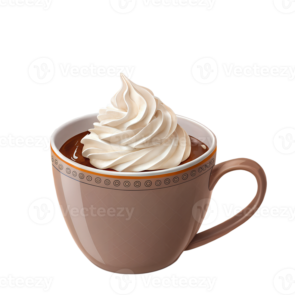 cup of hot chocolate with whipped cream high-quality transparent image, ideal for menus, food concepts, png