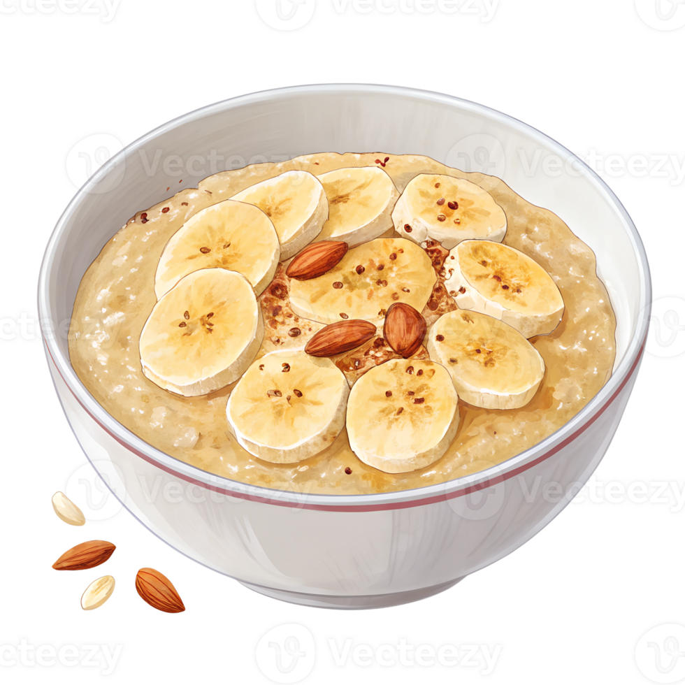 bowl of oatmeal with bananas high-quality transparent image, ideal for menus, food concepts, png