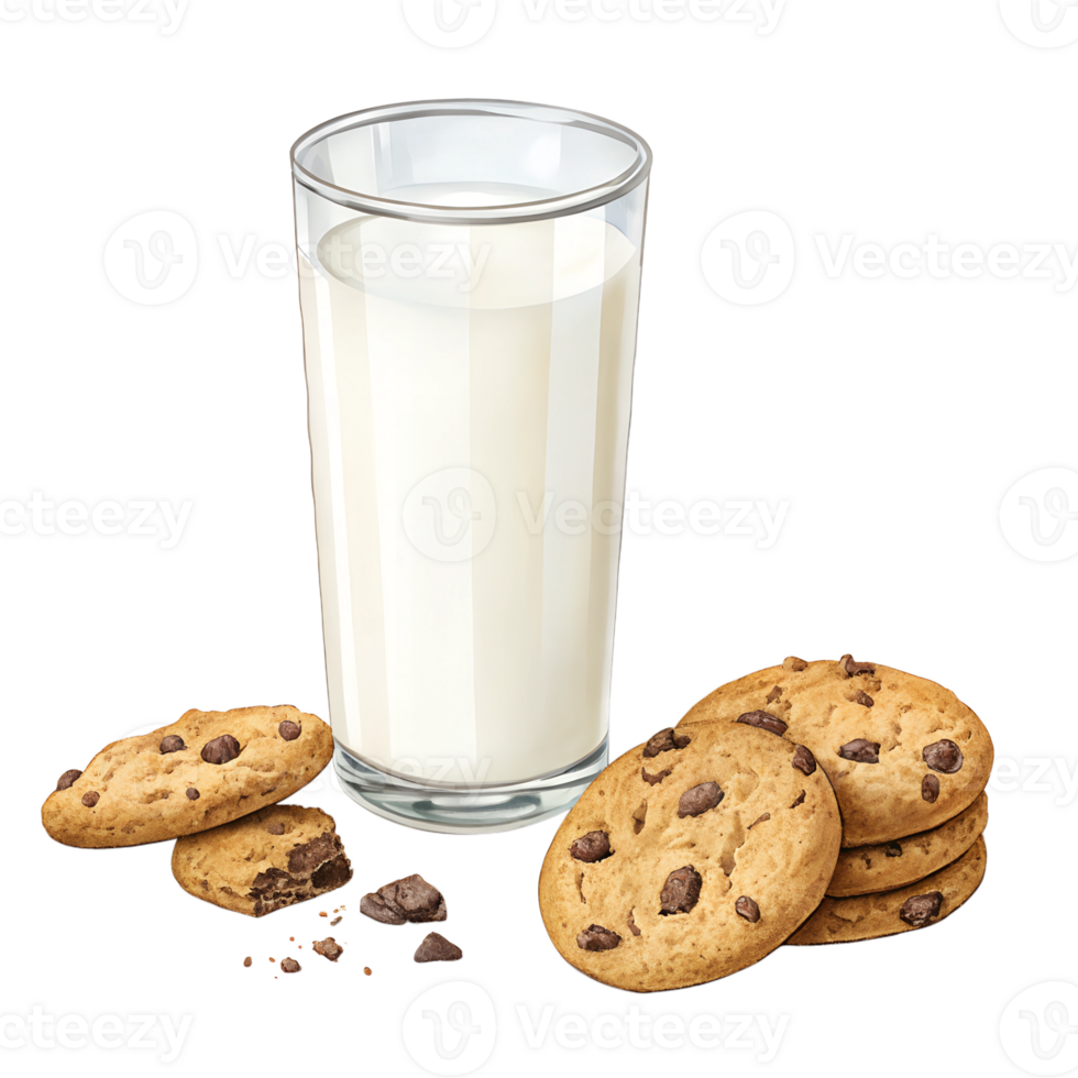 glass of milk with cookies high-quality transparent image, ideal for menus, food concepts, png