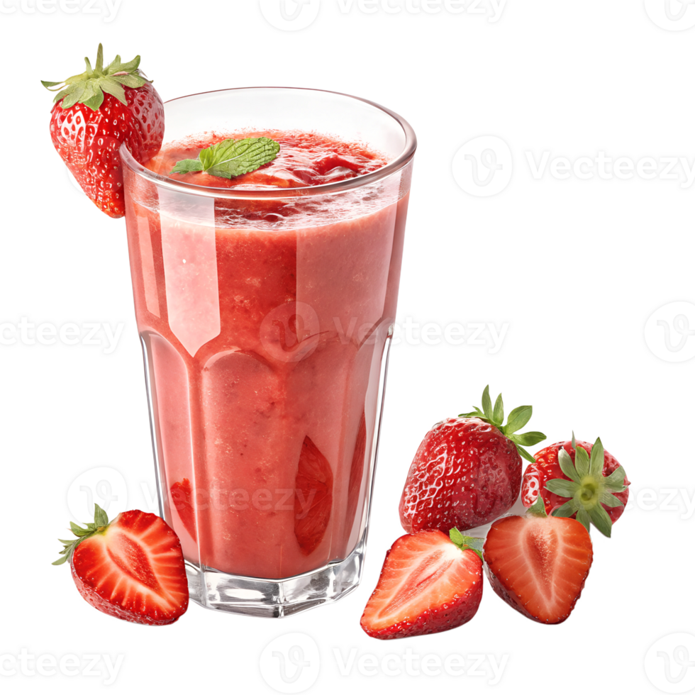 glass of strawberry smoothie high-quality transparent image, ideal for menus, food concepts, png