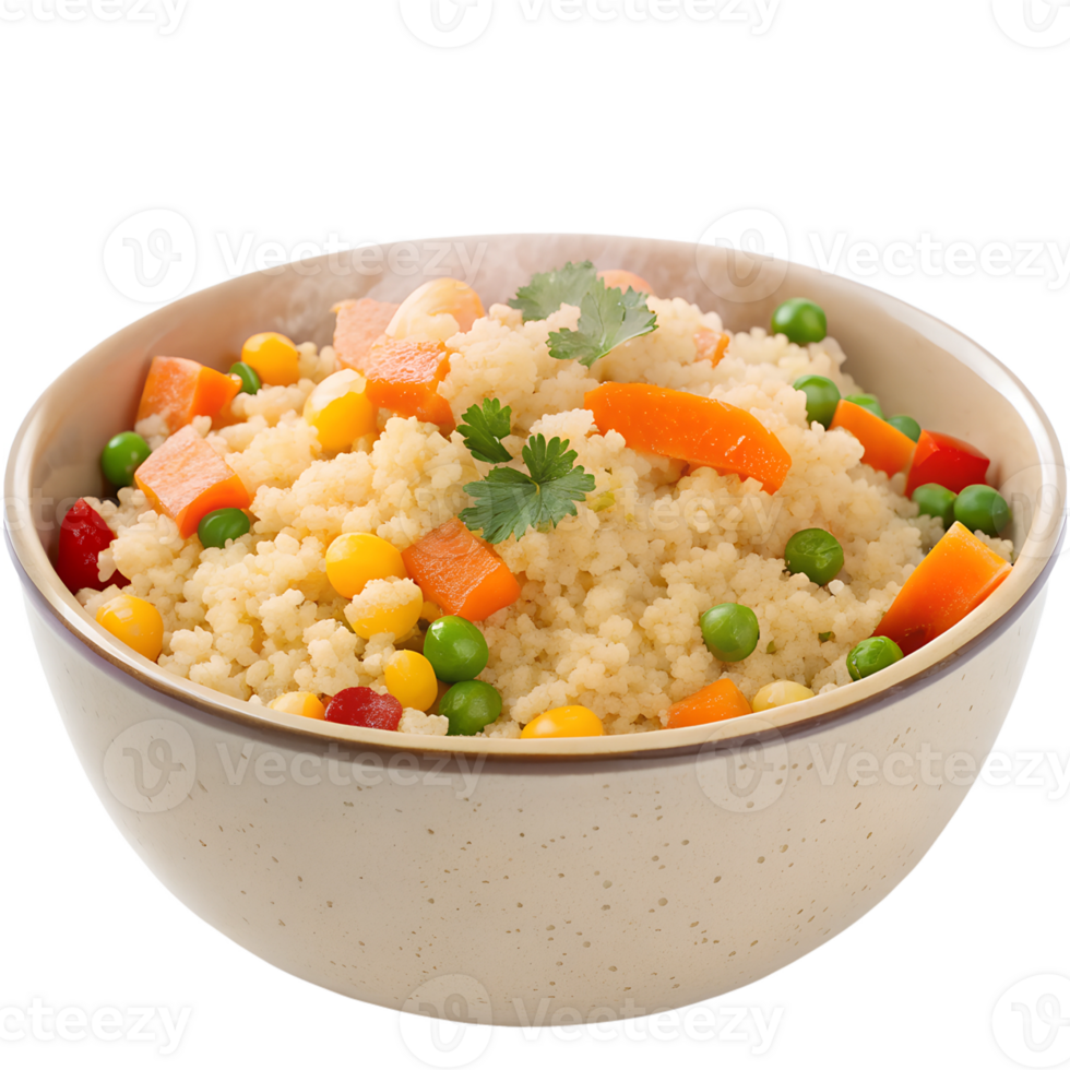 bowl of couscous with vegetables high-quality transparent image, ideal for menus, food concepts, png