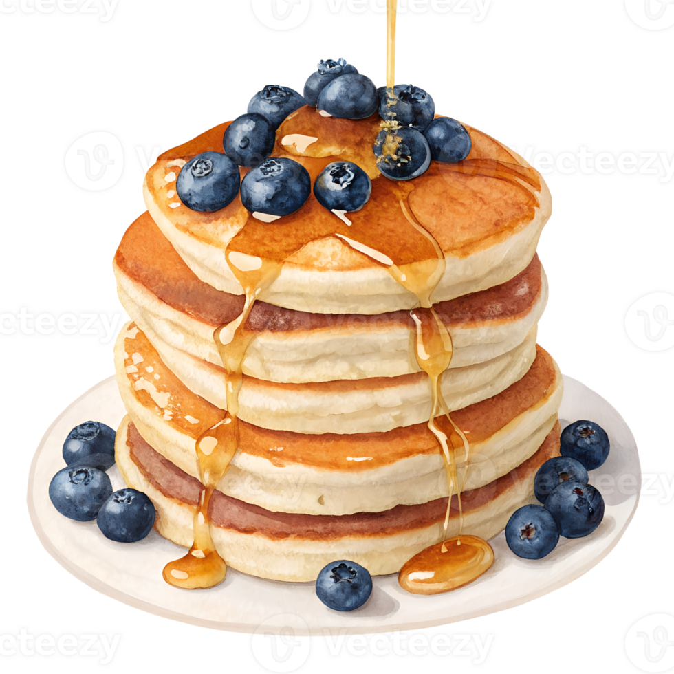 stack of blueberry pancakes with syrup high-quality transparent image, ideal for menus, food concepts, png