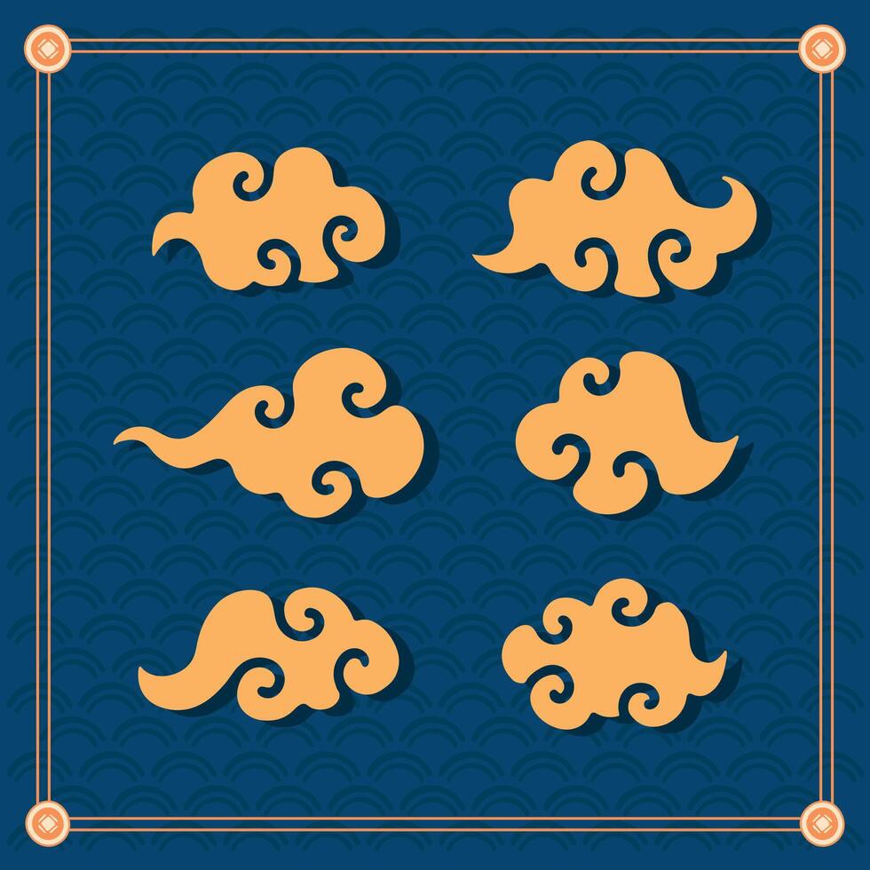 Set of Chinese Cloud Hand Drawn Illustration vector