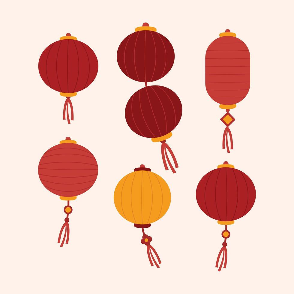 Traditional Chinese Lantern Illustration Set vector