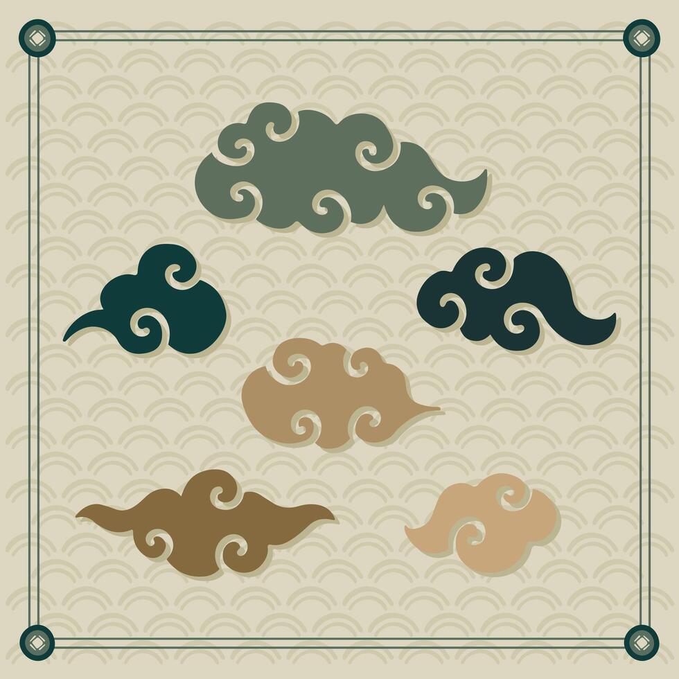 Set of Hand Drawn Chinese Cloud Illustration vector