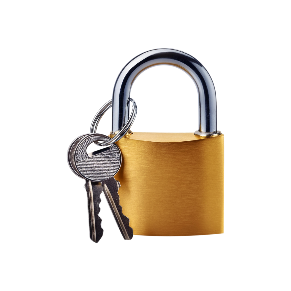 Realistic lock with keys on transparent background png