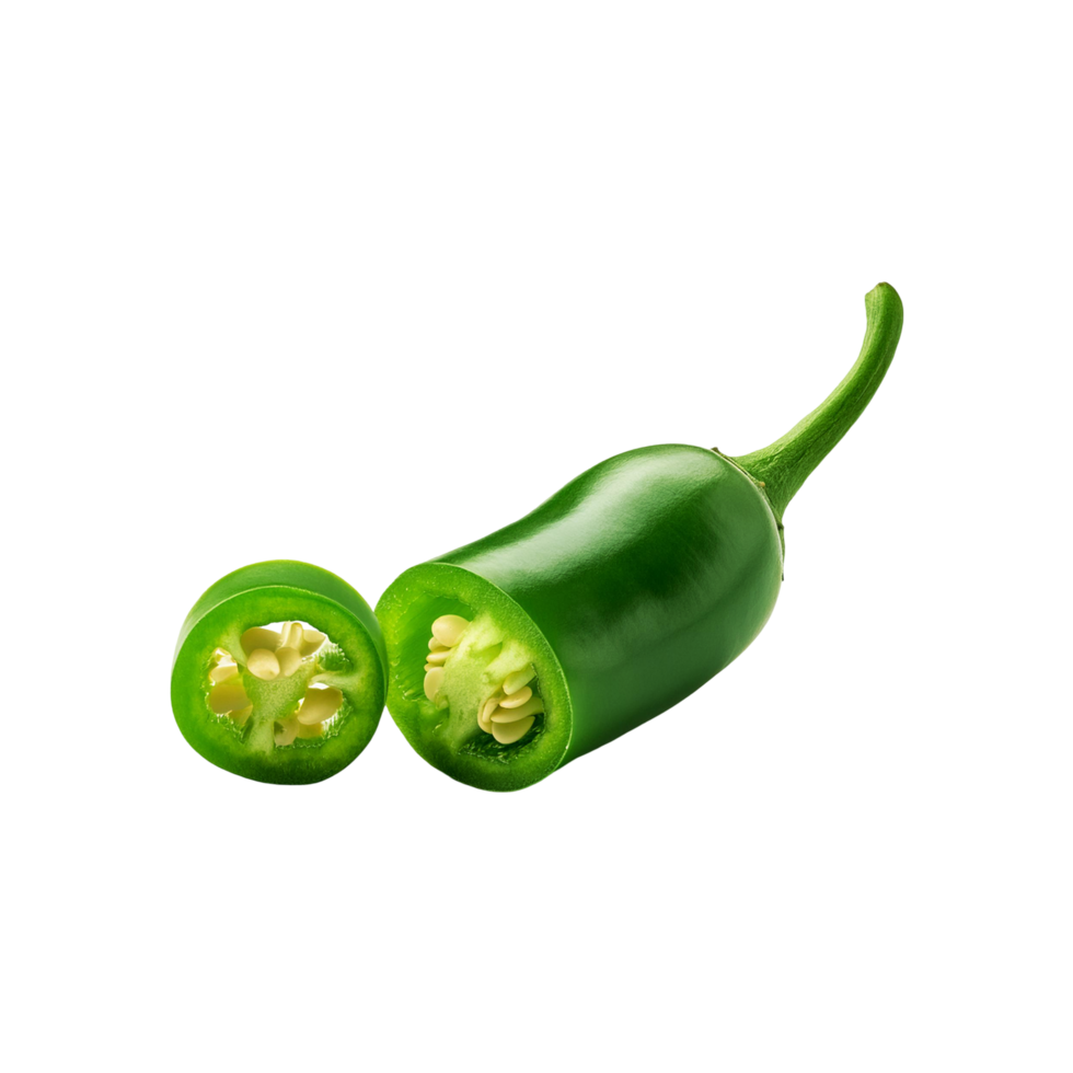 Sliced fresh green chili on transparent background png