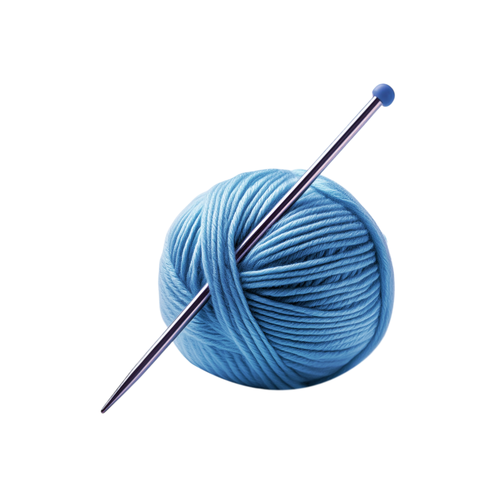 Skyblue wool with needle on transparent background png