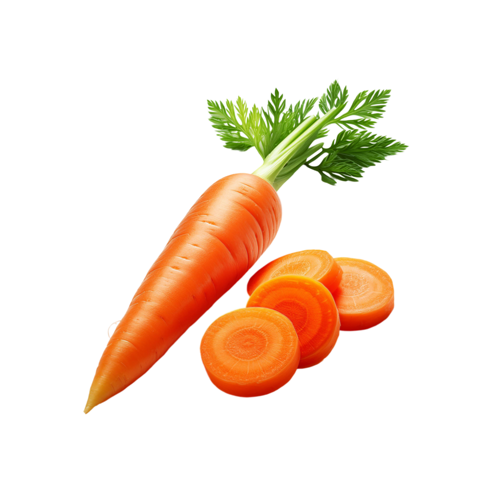 Fresh whole carrot with slices on transparent backgroud png