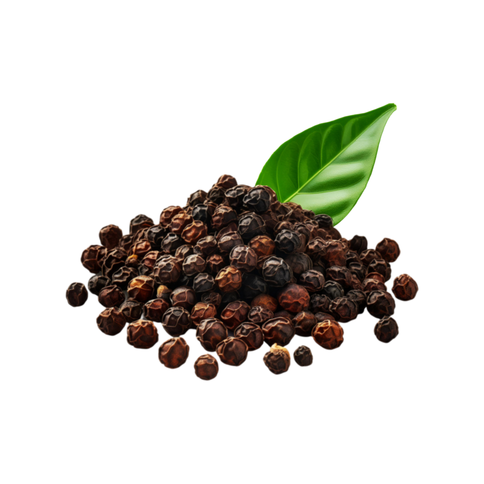 Black Pepper with leaf on transparent background png