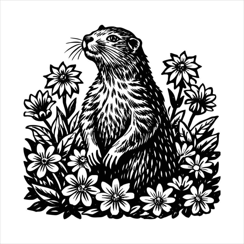 Groundhog Eating Wild Flowers vector