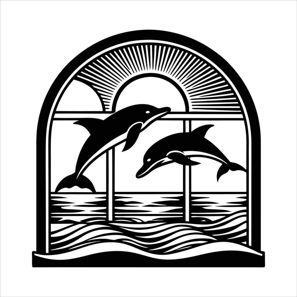 Stained Glass Window Dolphin. vector