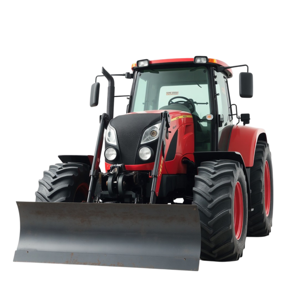 A red tractor with a plow on it png