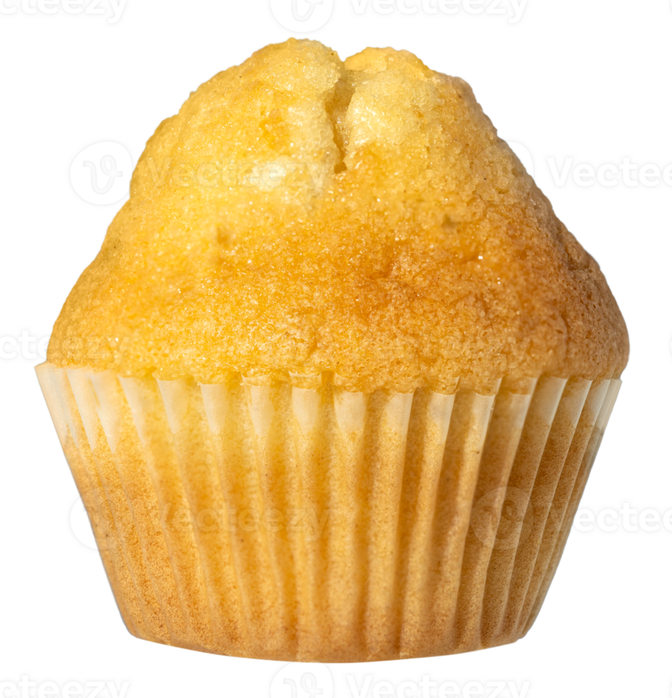Golden muffin wrapped in pleated paper cup isolated on transparent background png