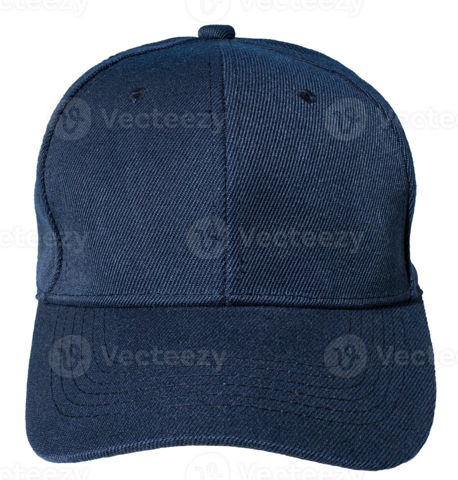 Front view of Blue black baseball cap isolated on transparent background. Template Mock up png