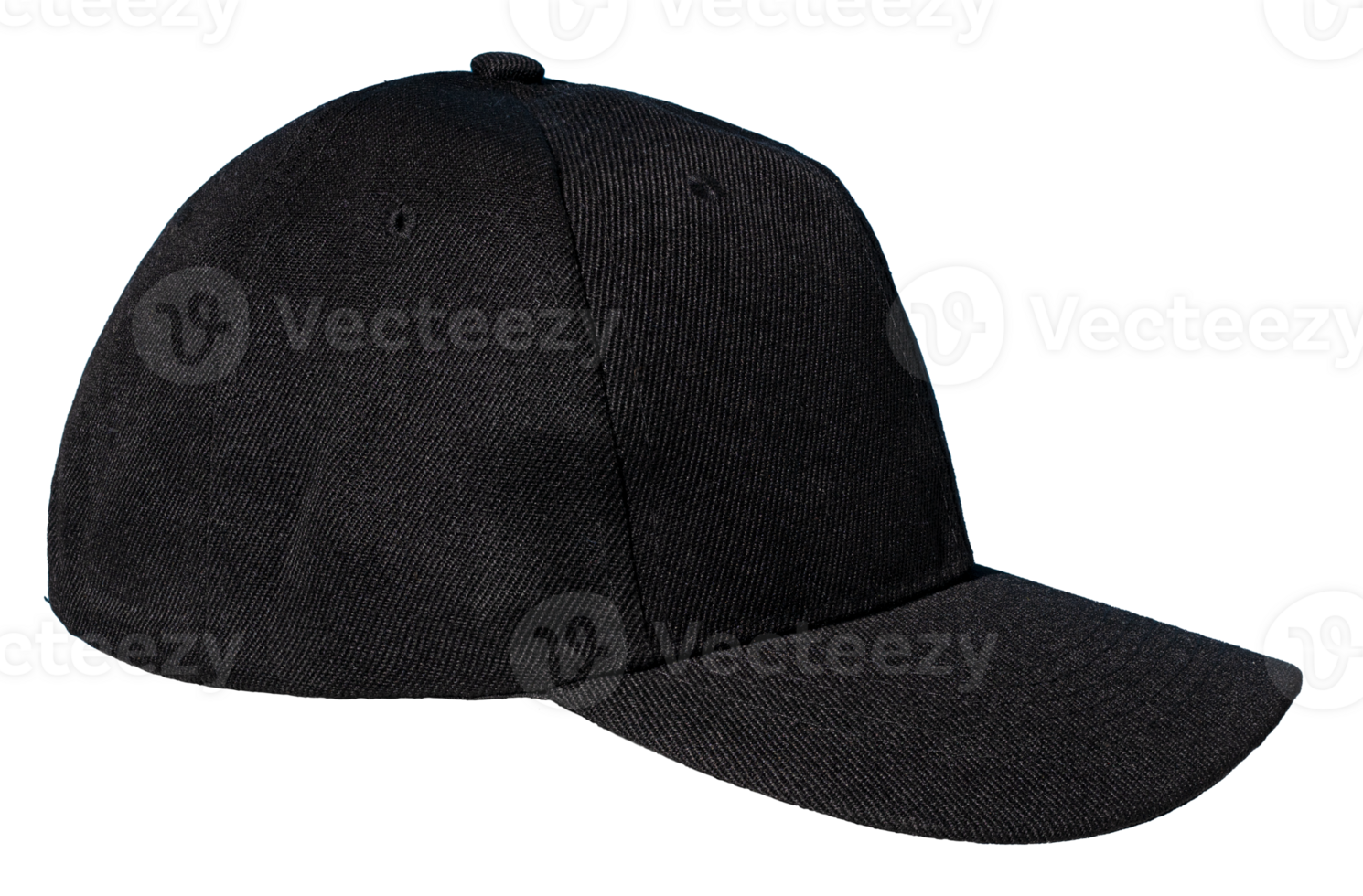 Profile view of Blank black baseball cap isolated on transparent background. Template Mock up png