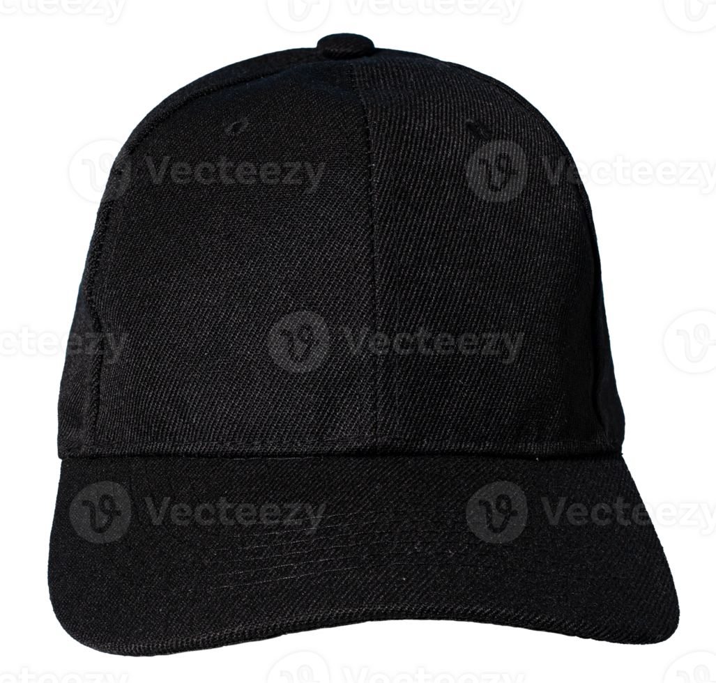 Front view of Blank black baseball cap isolated on transparent background. Template Mock up png