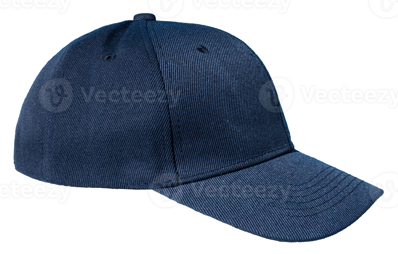 Profile view of Blank blue baseball cap isolated on transparent background. Template Mock up png
