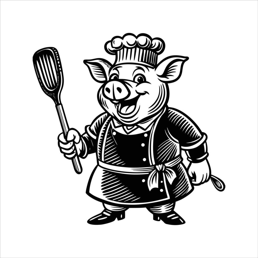 Pig Cartoon Chef illustrations vector