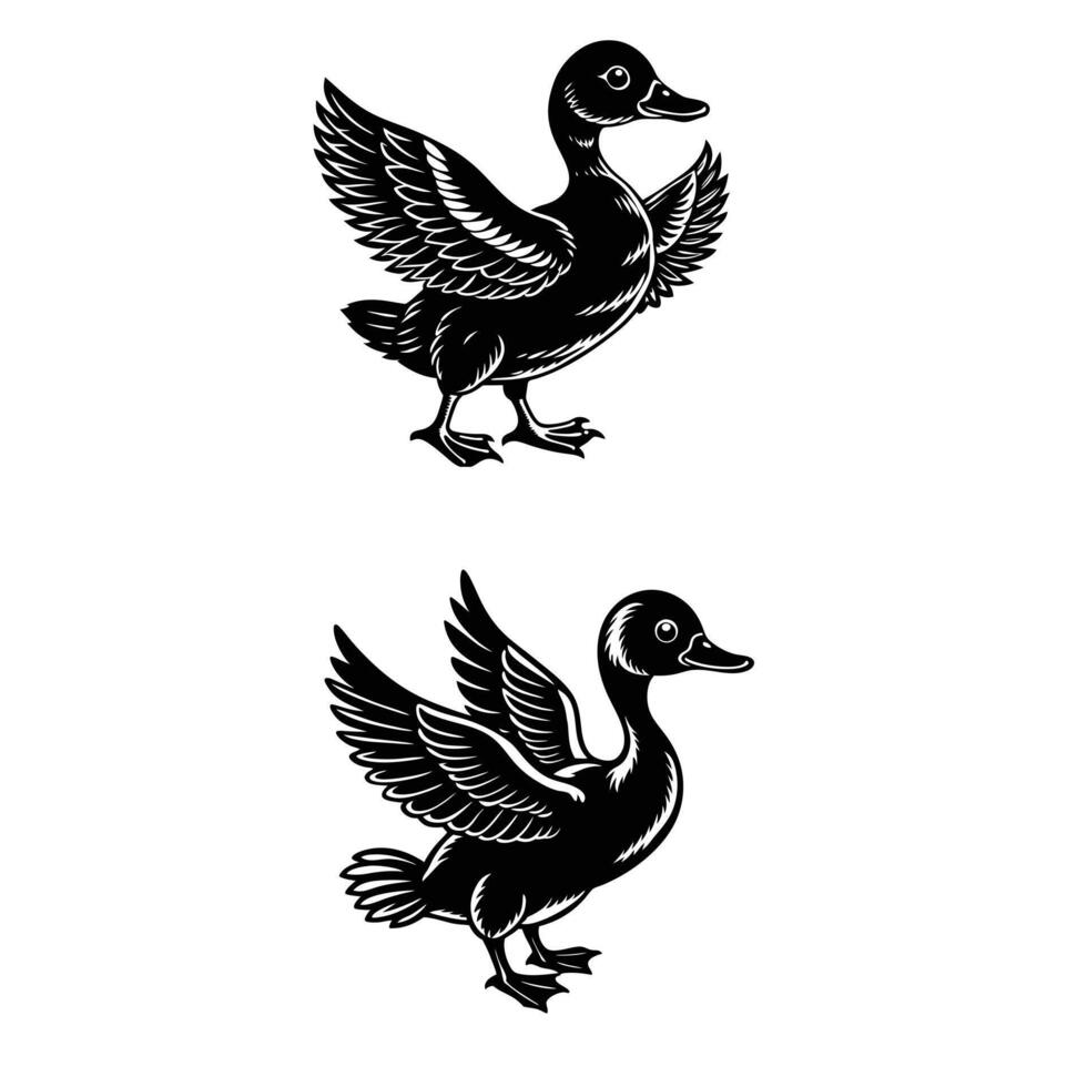 Cute Baby Duck Lifting Its Wings Vectors. vector
