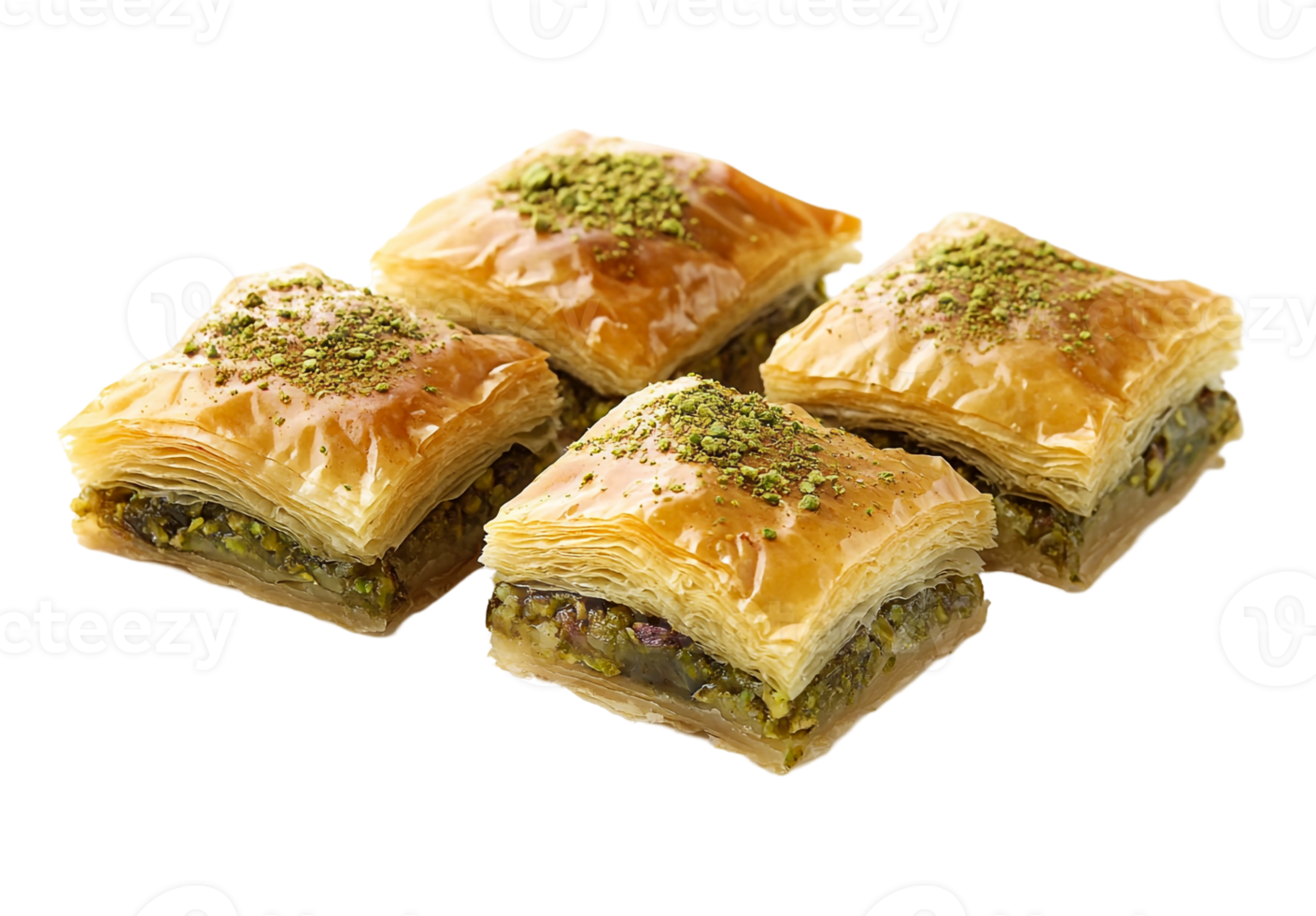 Golden square baklava with pistachio garnish png