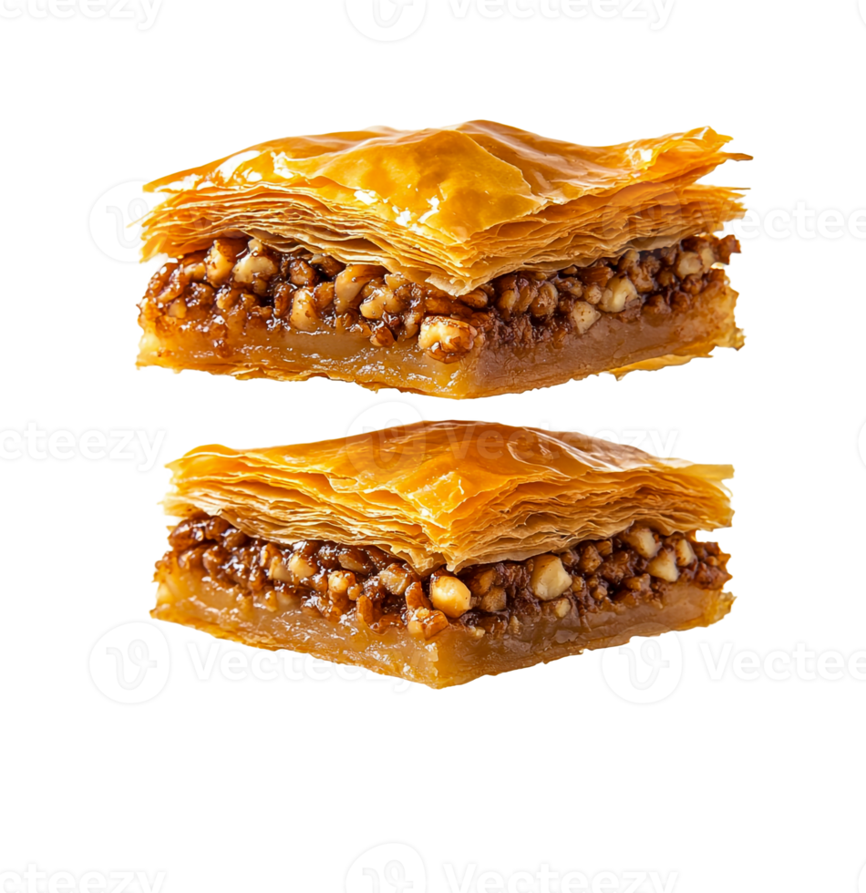 Baklava with Walnuts, Sliced on a Serving Dish png