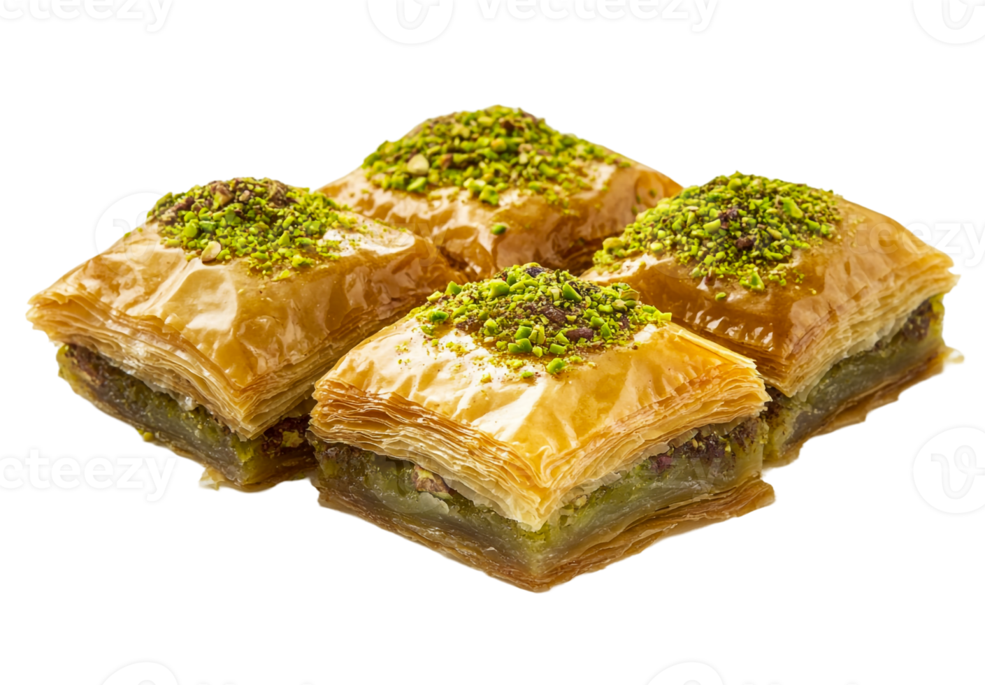 Square pistachio baklava with golden layers png