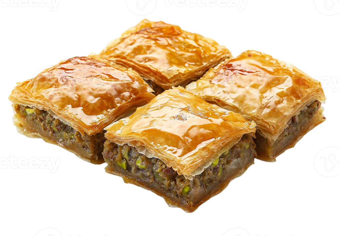 Square baklava with golden hue and pistachios png