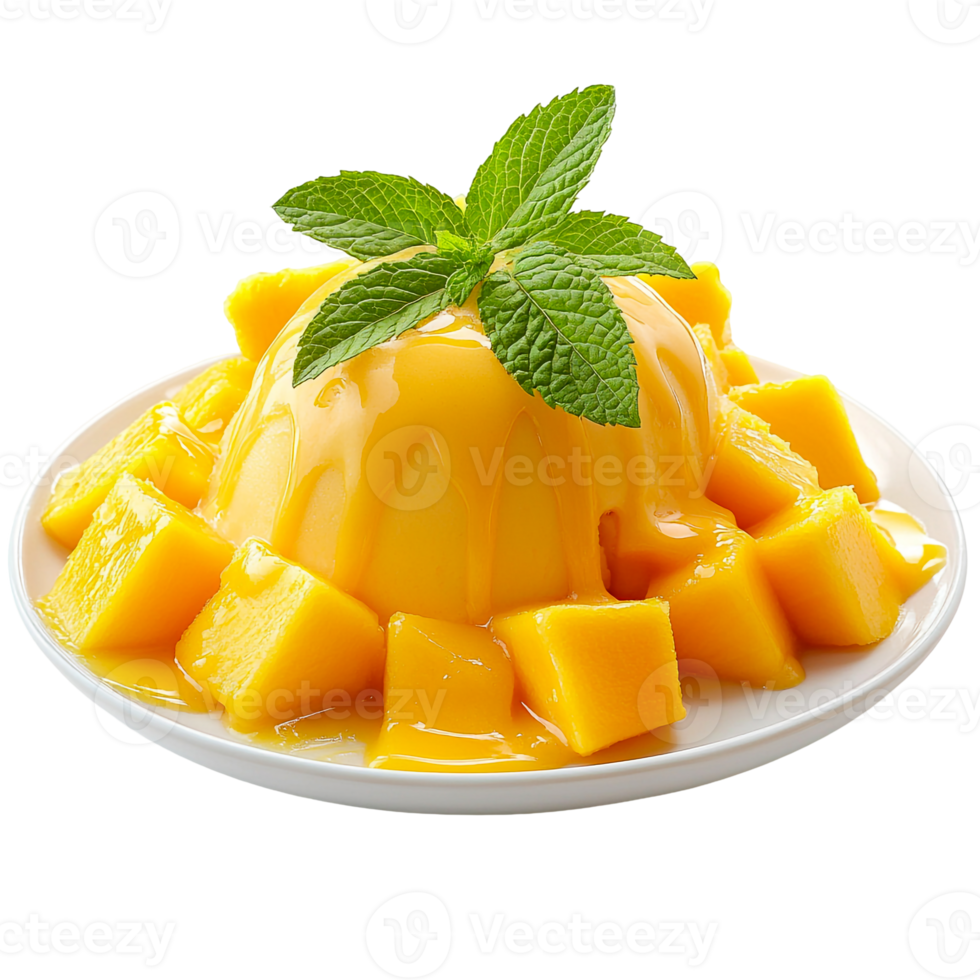 Plate of mango and mango ice cream png