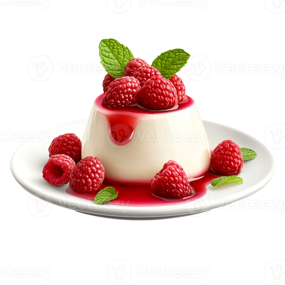 Panna cotta with raspberry compote and fresh berries png
