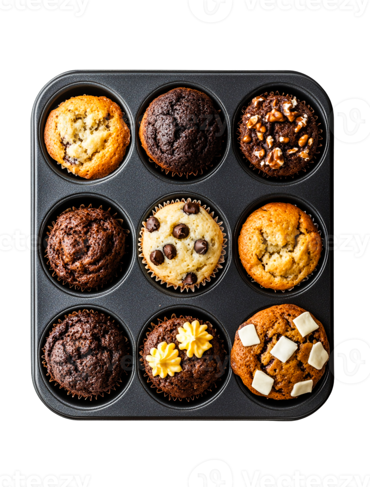 Muffins resting in a flexible rubber tray png
