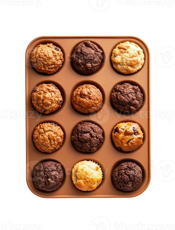 Tasty muffins cooling in a rubber tray png
