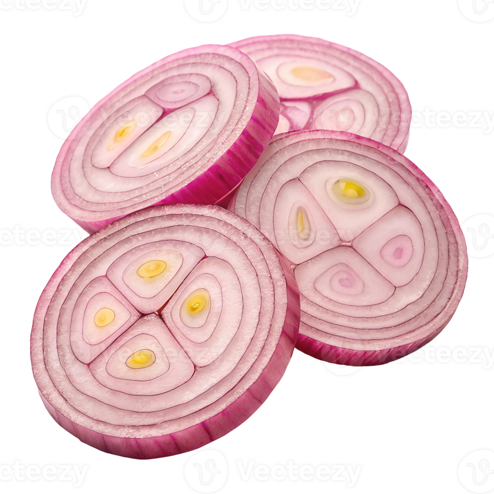 Onion slices vibrant pink color isolated on transparent background png