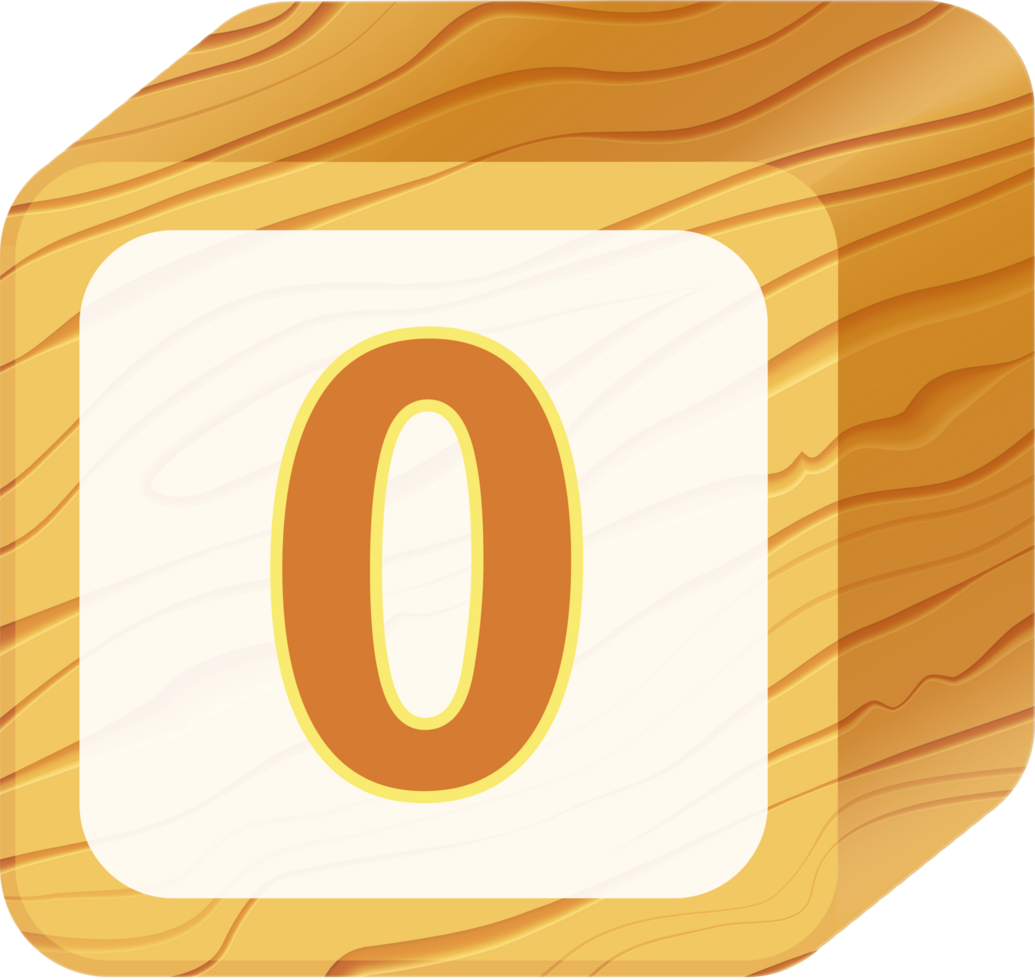 Number 0, 3D Retro toy wood block alphabet png