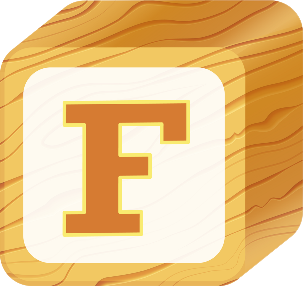 Letter F, 3D Retro toy wood block alphabet png