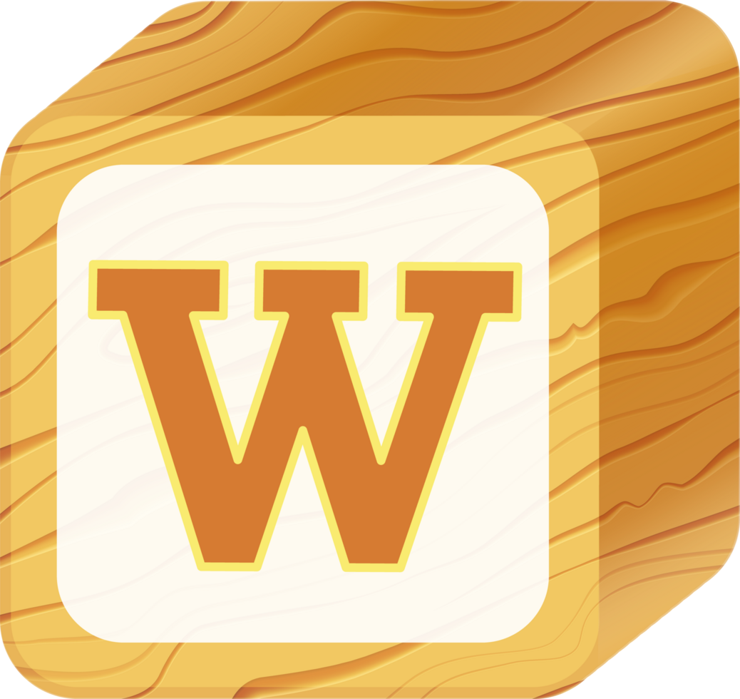 Letter W, 3D Retro toy wood block alphabet png