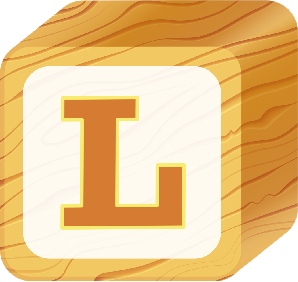 Letter L, 3D Retro toy wood block alphabet png