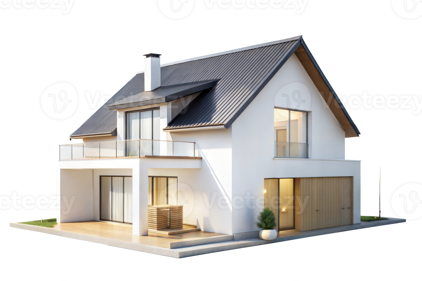A modern house with a balcony and a porch png