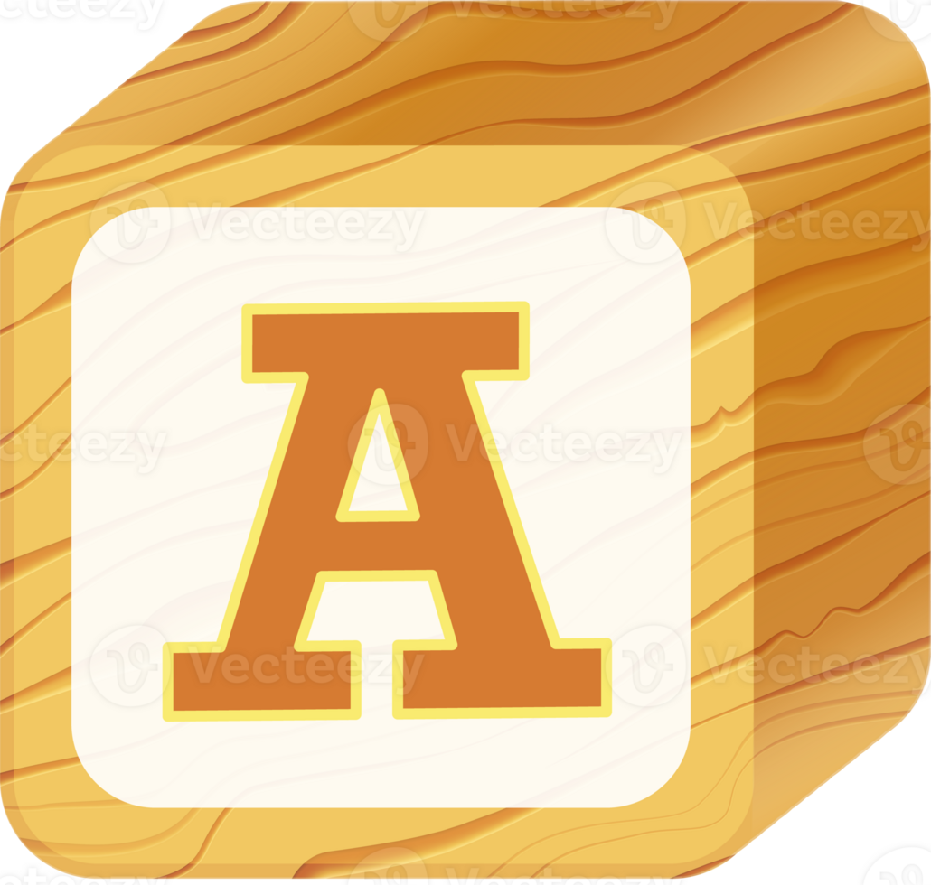 Letter A, 3D Retro toy wood block alphabet png
