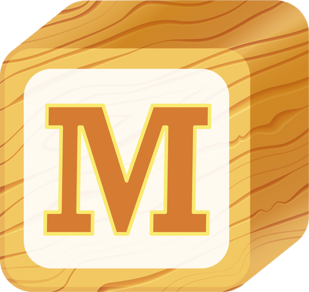Letter M, 3D Retro toy wood block alphabet png