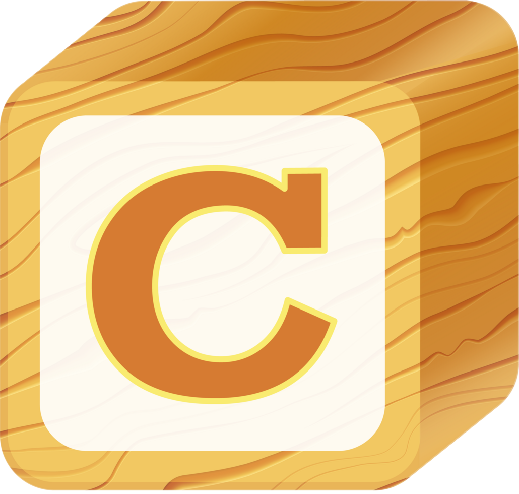 Letter C, 3D Retro toy wood block alphabet png
