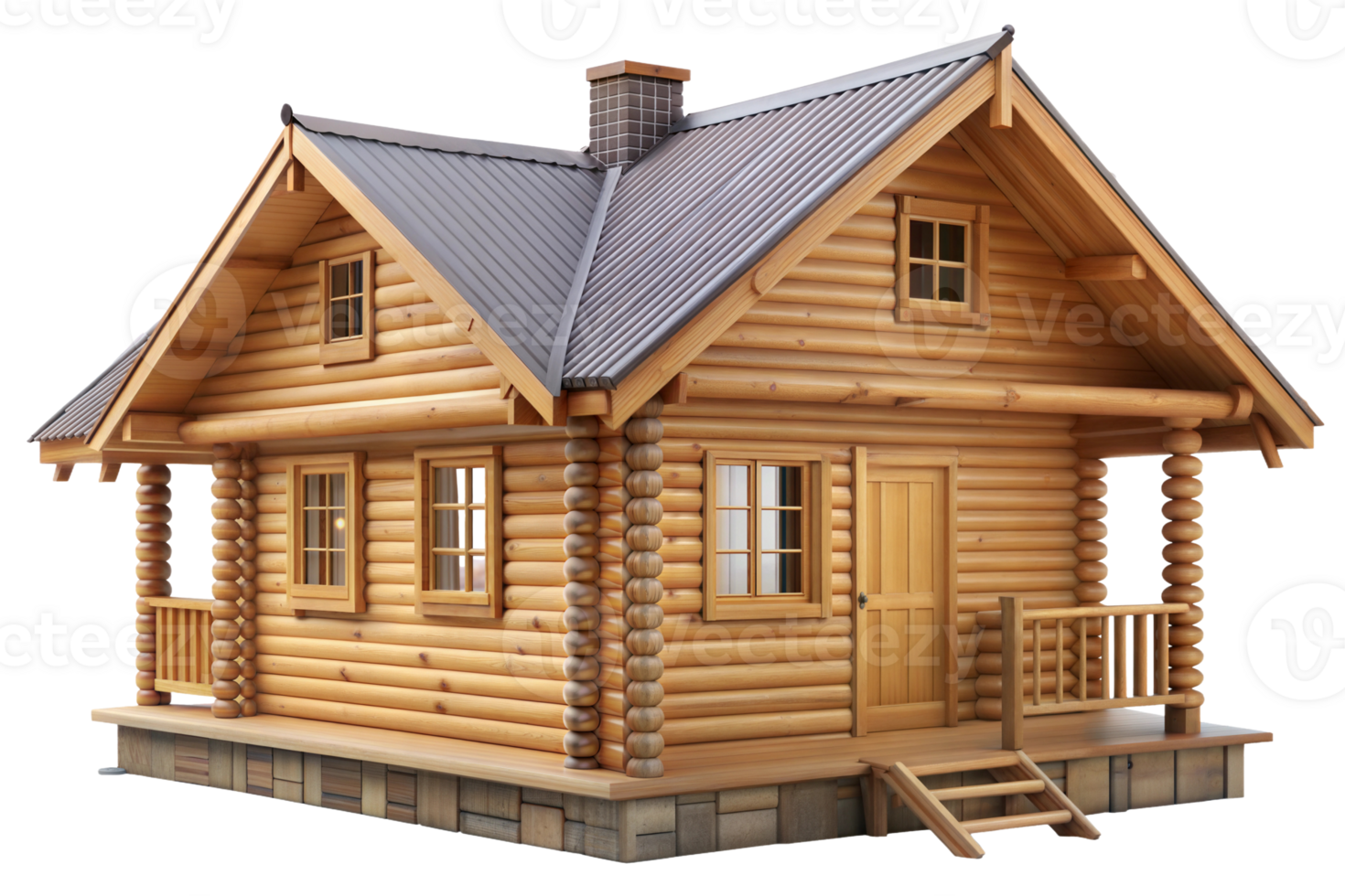 A small wooden house with a porch and a roof png