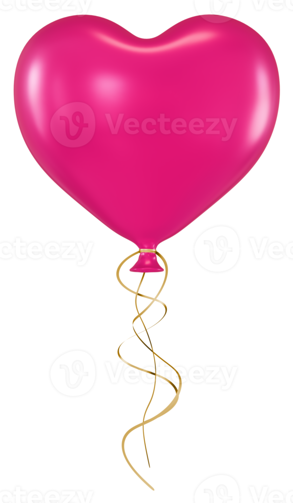 Pink heart shaped balloon with yellow ribbon. Isolated on transparent background png