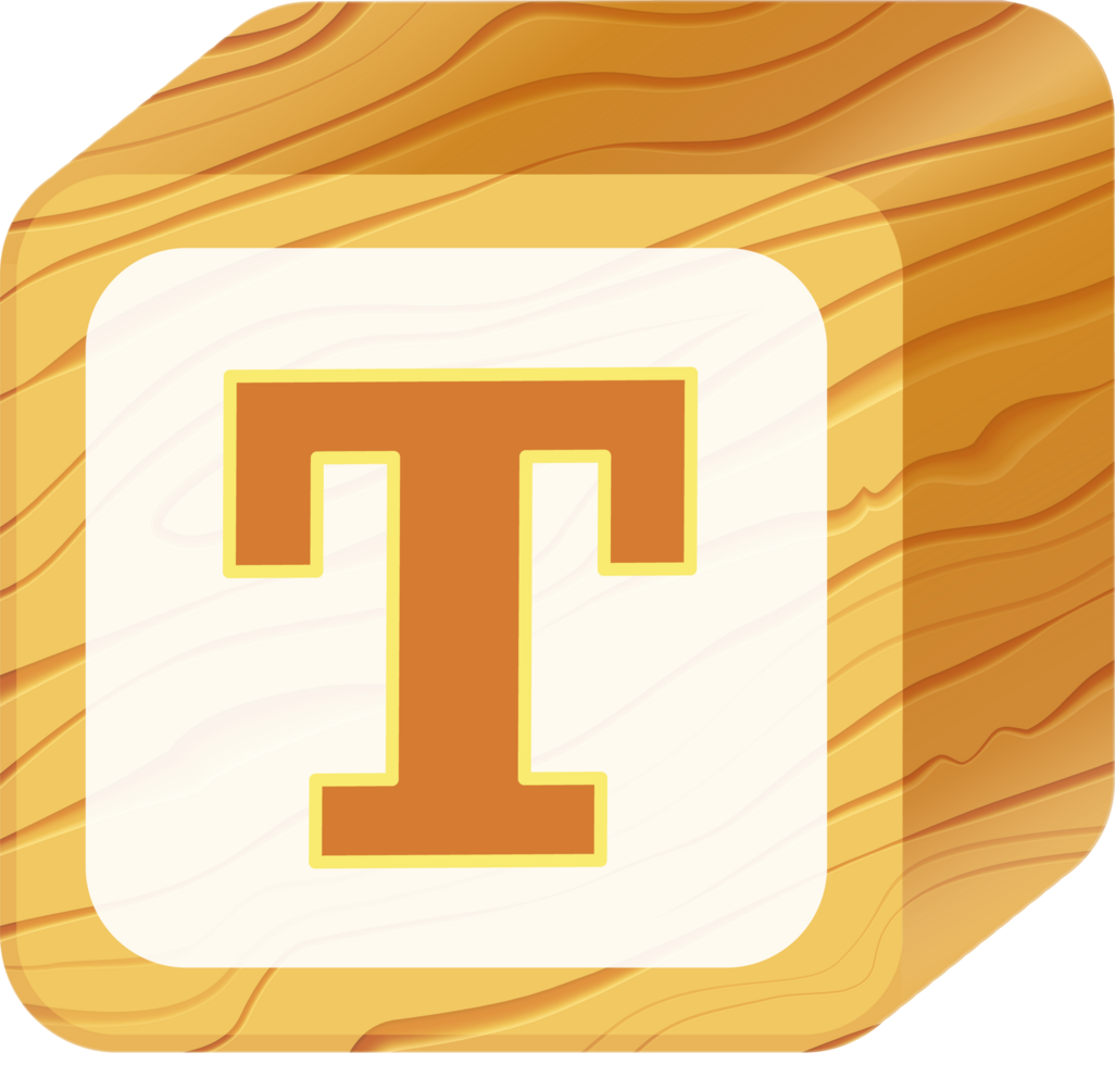 Letter T, 3D Retro toy wood block alphabet png