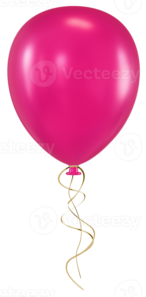 Pink balloon with yellow ribbon. Isolated on transparent background png