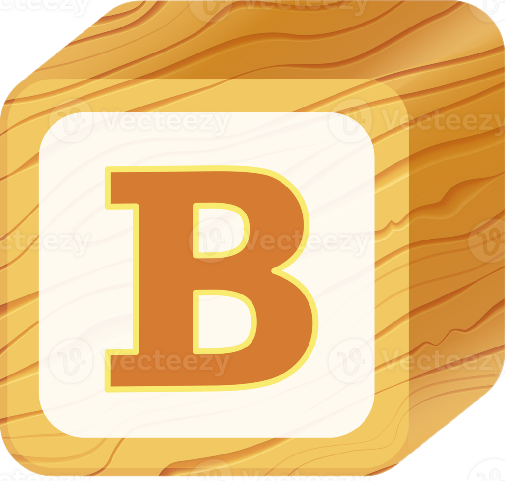 Letter B, 3D Retro toy wood block alphabet png