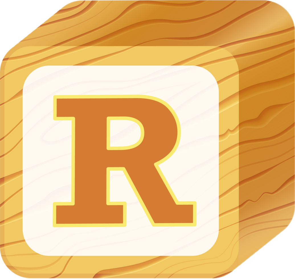 Letter R, 3D Retro toy wood block alphabet png