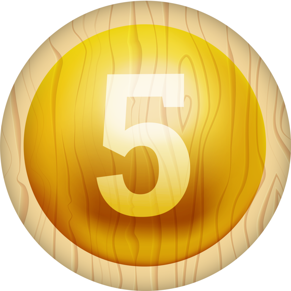Number 5, 3D Circle Wood Label Lettering png