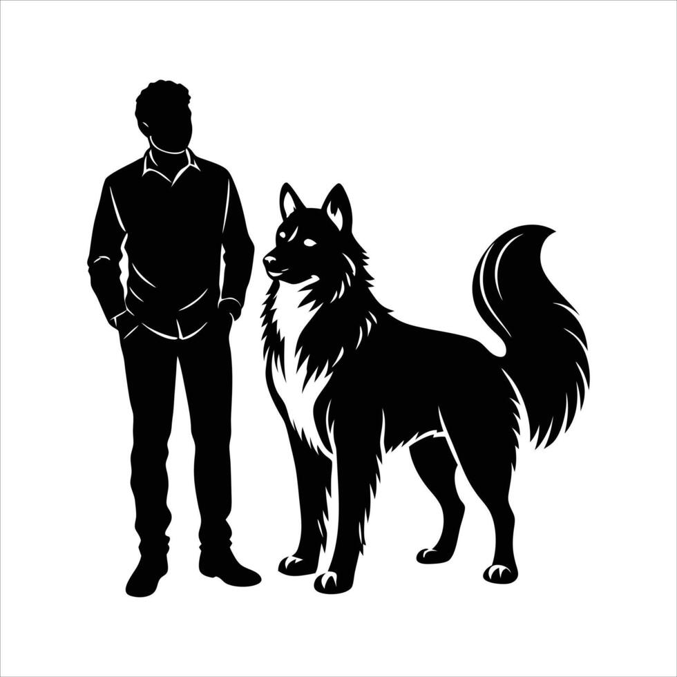 Cute Alaskan Klee Kai Standing and Man vector